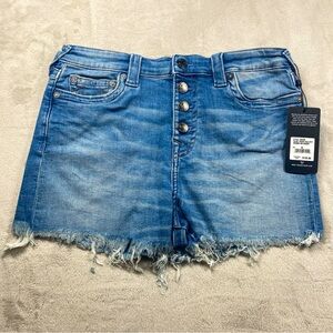 True Religion Maisie High Rise Button Fly Shorts Cut Off Jean Women Size 31